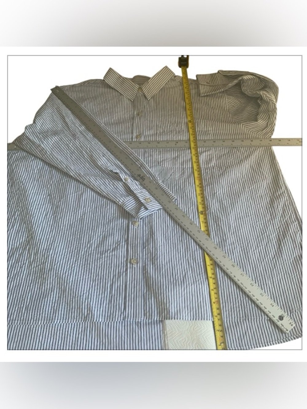 🆕 Eddie Bauer Shirt Crinkle Cotton Button up White Pale Blue Pinstripe 2XL - Picture 11 of 13